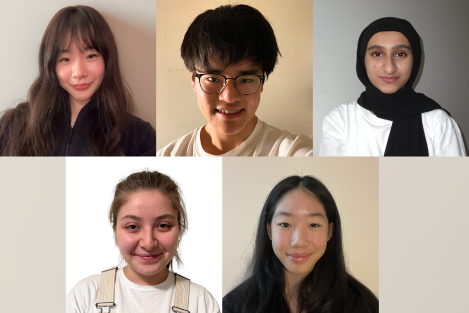 Collage of 5 students, 3 on top and 2 on the bottom.
